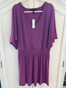 White House Black Market Kimono Sleeve Smocked Waist Dress Purple XL - Picture 1 of 5