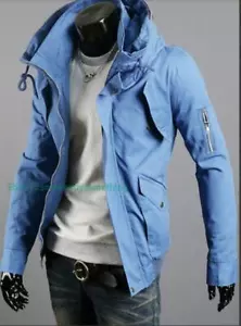 Herren Frühling Militär Cargo Kapuzenjacke koreanischer Stil schmale Passform Jacke Mantel - Bild 1 von 14