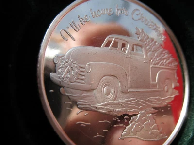 1-OZ I 'LL BE HOME FOR CHRISTMAS TREE 1950'S CHEVY PICKUP .999 SILVER COIN+GOLD