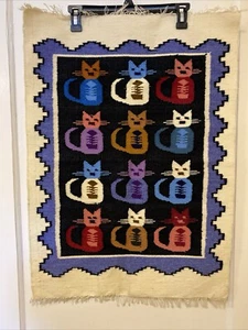 Vintage gewebte Katze Muster Wandteppich Teppich Matte Wandkunst Indianer Südwesten 29"x 21" - Bild 1 von 8