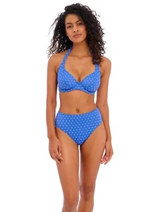 FREYA JEWEL COVE AZURE UNDERWIRE HALTER BIKINI TOP & HIGH WAIST BRIEF 30F / 8F - Picture 1 of 1
