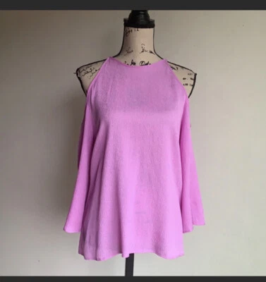 Blusa Halston Heritage Seda Tulipán Oscuro Hombro Descubierto Talla 8 Nueva con Etiquetas  Foto 1 de 4