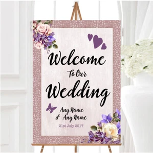 Pale Coral Pink Lilac Watercolour Rose Personalised Welcome Wedding Sign - Picture 1 of 1