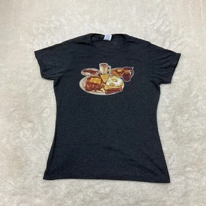 Port & Company Womens Size L All-Star Diner Breakfast Short Sleeve Gray T-Shirt - Picture 1 of 9