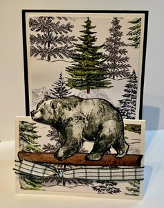 4 Stampin Up! Double Fold Bear Masculine Guy Card Kit Woods Forest Any Occasion - Picture 1 of 5