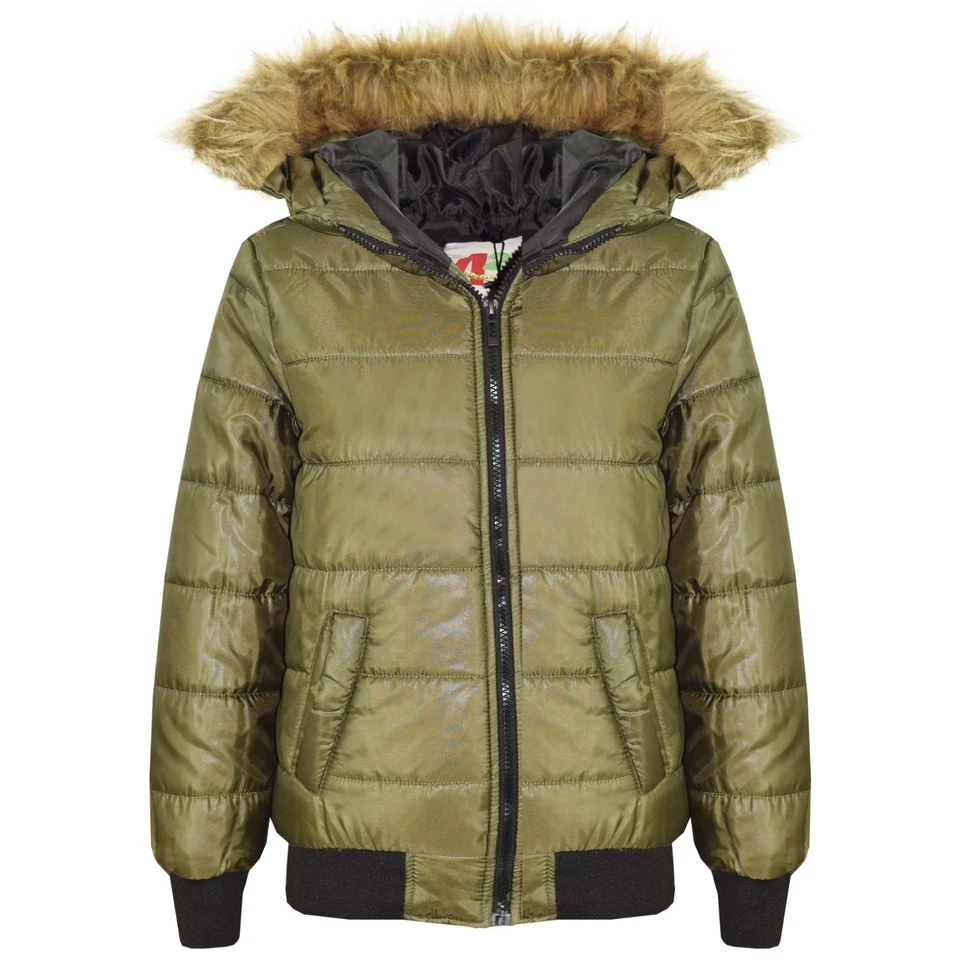 A2Z 4 KIDS® Kids Girls Jackets Olive Maya Faux Fur Hooded Padded Puffer Coats 5-13 Year