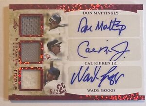 DON MATTINGLY CAL RIPKEN JR. BOGGS  2022 LEAF IN THE GAME USED RELIC TRIPLE AUTO