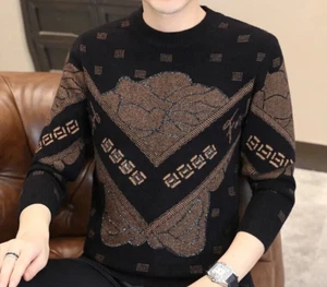 Nuevo Suéter Tejido de Alta Calidad Jacquard Diamante Estrás Moda para Hombres de Lujo - Imagen 1 de 12