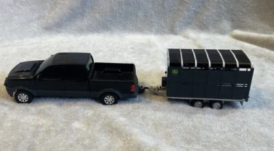 JOHN DEERE Black Pickup QuadCab Truck w/ Horse Trailer - Image 1 of 4