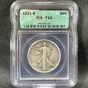 1921-D 50c Walking Liberty Half Dollar Denver Key Date Fine ICG F 12 - Picture 1 of 4