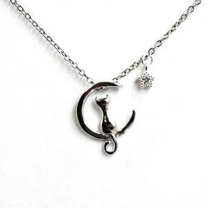 Collier étoile lune chat argent sterling et zircone cubique - NEUF DANS SA BOÎTE - Photo 1 sur 4