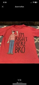 Wheres Waldo Shirt Boys Size M (8) Red I'm Right Here Bro Graphic Tee - Picture 1 of 4