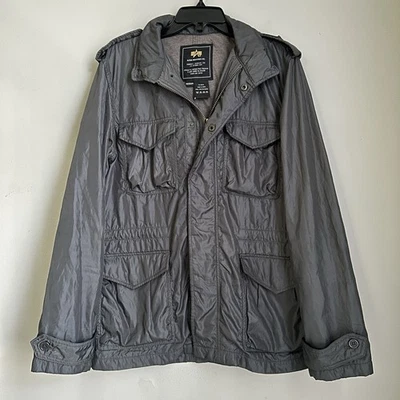 Chaqueta Alpha Industries Con Capucha Cremallera Completa Hombres Gris Medio Vuelo Militar 3A382 Foto 1 de 4