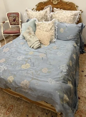 Wow! SFERRA *KING Duvet COVER & PAIR Pillow SHAMS Blue FLOWERS Egyptian COTTON - Image 1 of 4