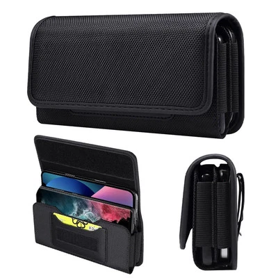 For LG Q60 Horizontal Leather Wallet Belt Clip Holster Phone Case Black Cover - Image 1 of 4