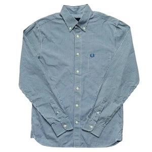 Fred Perry Check Shirt Blue White Mens Small Gingham Mod - Picture 1 of 8