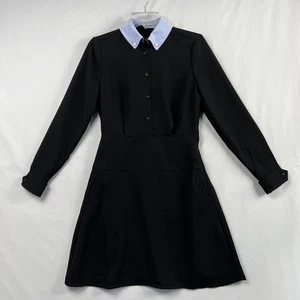 Coach Shirt Dress size 2 Black Removable Collar Button Up Long Sleeve Classic - Picture 1 of 18
