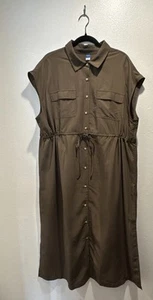 Old Navy Maternity Women’s Size XL Button Front Shirt Dress Olive Green Slits - Picture 1 of 9