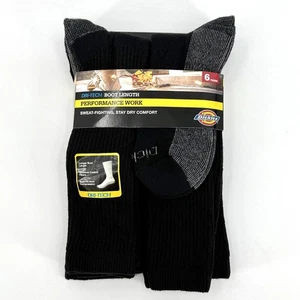 Dickies Men's 6-Pack Performance Boot Length Work Socks Black Size 6-12 NWT - Picture 1 of 7