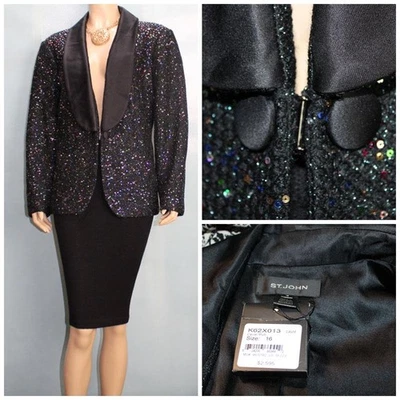 NWT New St John Black Jacket XL Sz 14 16 Suit Blazer Multicolor Sequins Shimmer - Image 1 of 4