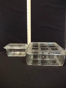 Vintage Hazel Atlas Glass Refrigerator Dish Criss Cross 1 Large 1 Small Lot 3107 - Picture 1 of 7