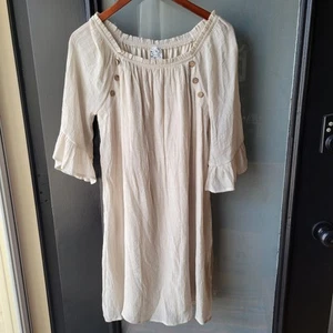 Naif Size M Casual Dress Ruffled 3/4 Sleeve Ivory, Midi-Calf Length Buttons Boho - Picture 1 of 10