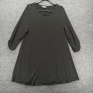 Garnet Hill Dress Womens L Black Striped V-Neck Shift Boho Beach Resort Casual - Picture 1 of 9