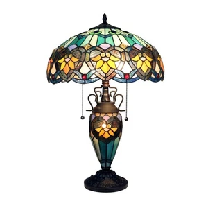 23.6" Antique Vintage Style Stained Glass Lighted Base Table Lamp - Picture 1 of 8