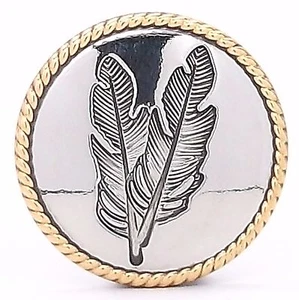 Feather Concho Antique Nickel with Gold Rope Border Screwback 1-1/4" - Picture 1 of 1