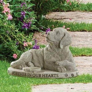 Dog Memorial Stone Statue Forever In Our Hearts 8 inch Indoor Outdoor - Picture 1 of 3