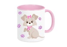 Keramik Tasse für Kinder mit Wunsch-Name süßer Hund für Mädchen in pink