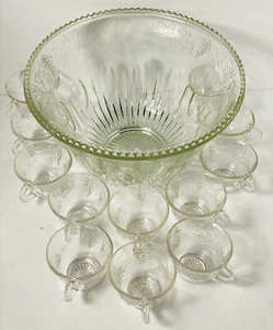 VINTAGE CRYSTAL PUNCH BOWL WITH 12 CUPS 12”X7” - Picture 1 of 4
