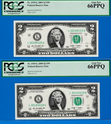 $2  Federal Reserve Note RADAR & REPEATER Serial # 3218-8123 & 3218-3218 PCGS 66 - Image 1 of 3