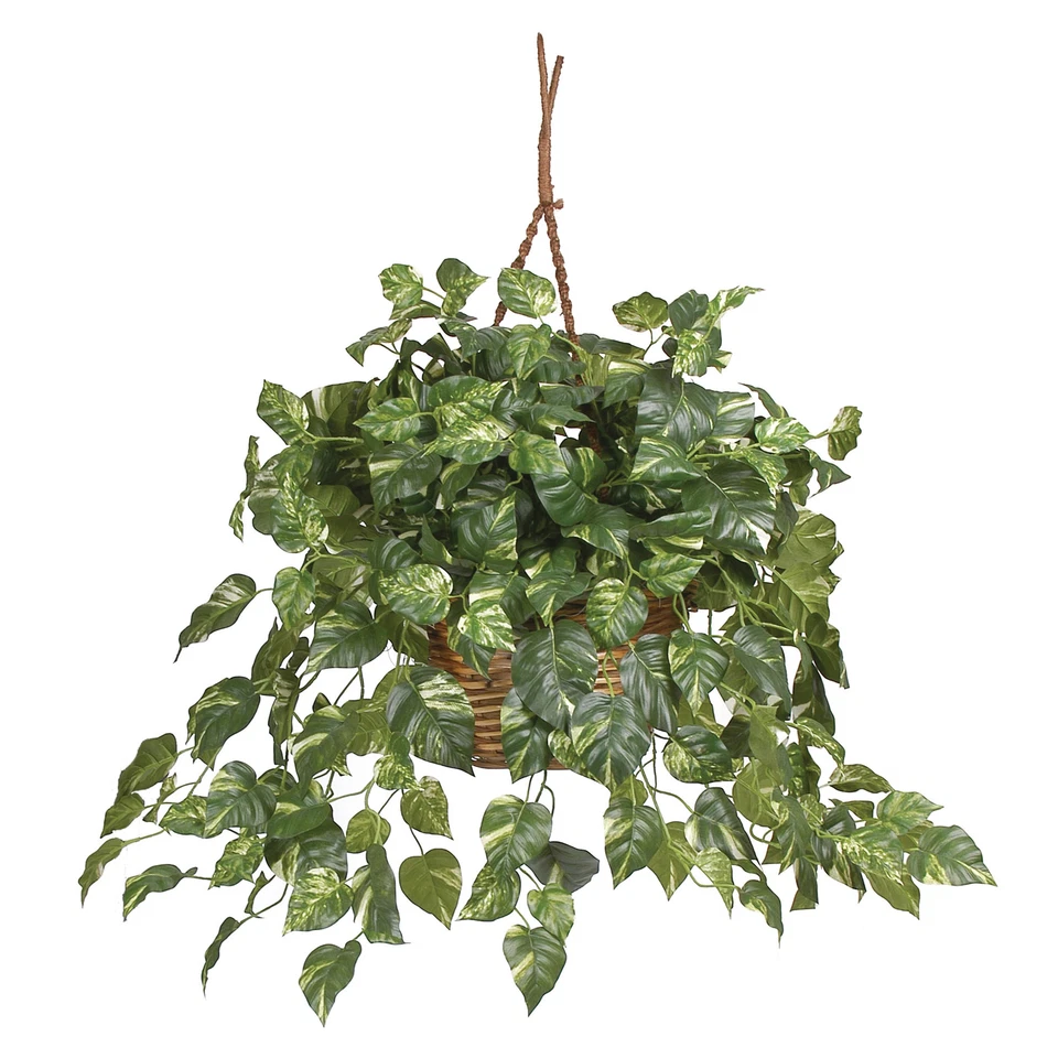 Cesta tejida colgante casi natural Pothos planta de seda jardín decoración del hogar Foto 1 de 1