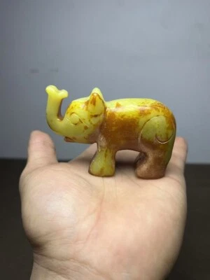 Chinese old jade Hand carving elephant Feng Shui Pendant statue Foto 1 de 4
