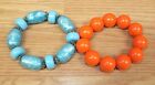 Lot of 2 Orange & Turquoise Plastic Beaded Women's Costume Jewelry Bracelets 