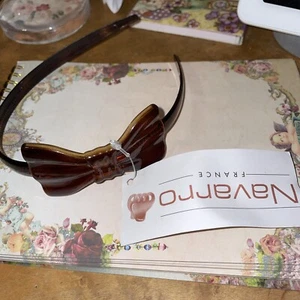 Navarro French Headband Hair Accessory Women Plastic Brown Bow Made in France - Picture 1 of 3