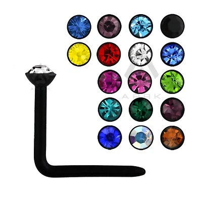 "L" Bend Nose Stud Black Acrylic Bioflex PTFE Retainer 2mm Coloured Gem - Image 1 of 3