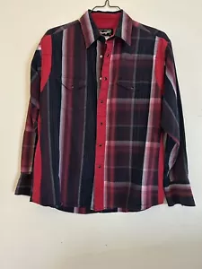 Vtg Wrangler Western Pearl Snap Shirt L Plaid Brush Popper Rodeo Work Chore - Picture 1 of 7