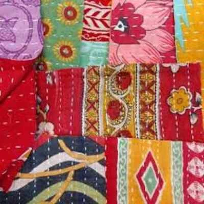 Boho Vintage kantha Scraps bundles Indian SARI Fabric Square quilt scraps - Image 1 of 4
