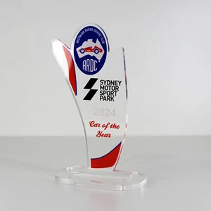ACRYLIC COLOUR TROPHY AWARD CUSTOM DESIGNED FOR MOTORSPORTS MODEL CARS - Picture 1 of 3