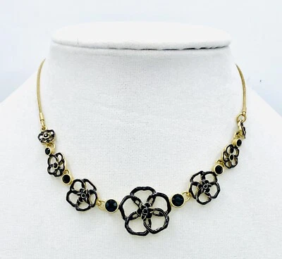 Pilgrim 14ct Gold Plated Black necklace with Enamel & crystals NWT Price $15 - Image 1 of 4