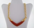 Vintage Monet Signed ~ Gold Tone W/ Red 18" Adjustable Collar Necklace