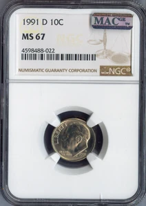 1991 D Roosevelt Dime NGC MS 67 MAC QUALITY✔️ - Picture 1 of 2