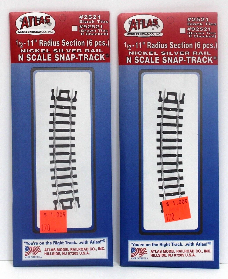 Lot of 2 pkgs (12) Atlas 2521 N Snap Track 1/2 11" Radius Curve Black Tie NS New - Image 1 of 1
