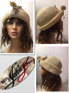 Mr John Jr. Vintage Beige Tan Floral Classic Fashionable Church Party Hat 668031 - Picture 1 of 9