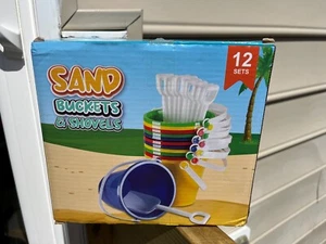 Beach Pails 12 Pack Sand Buckets and Shovels for Kids 5 Inches Fun in Sun Party - Picture 1 of 18