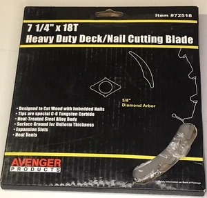 Avenger Heavy Duty Deck/Nail Cutting Saw Blade 7 1/4" X 18T #72518 Package Flaw - Picture 1 of 3