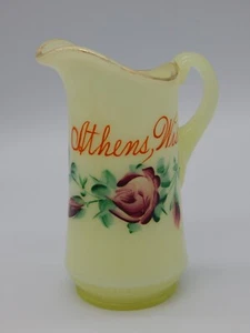 VTG Custard Glass Souvenir ATHENS, Wis. Souvenir Art Glass Small Pitcher -BT502 - Picture 1 of 10