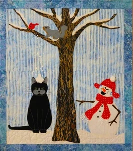 Feline Drive Fabric FROSTY MERRIMENT Snow Cat Trouble & Boo Designs PATTERN ONLY - Picture 1 of 8